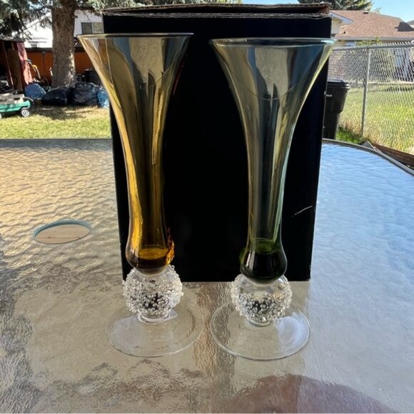 Bombay 6 Multicolored Champagne Flutes With Icy Ball Bubble Bead Stems Glasses - Picture 4 of 15